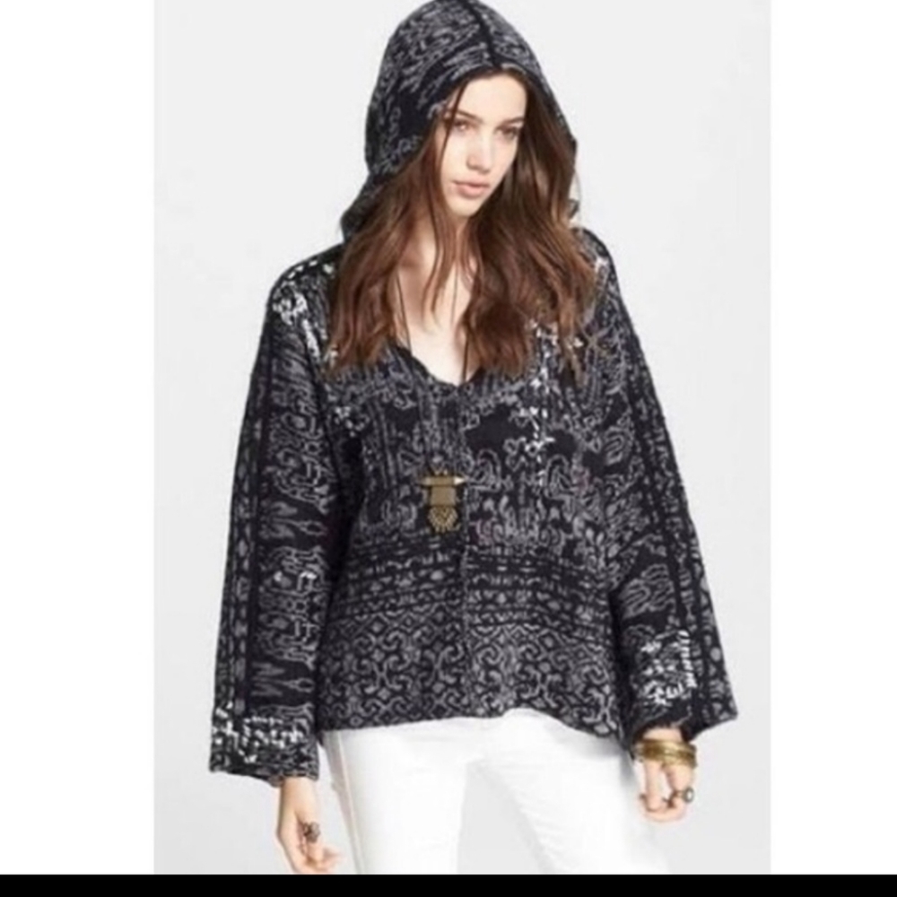 Free People Hooded Embroidered "Raggy" Sweater .